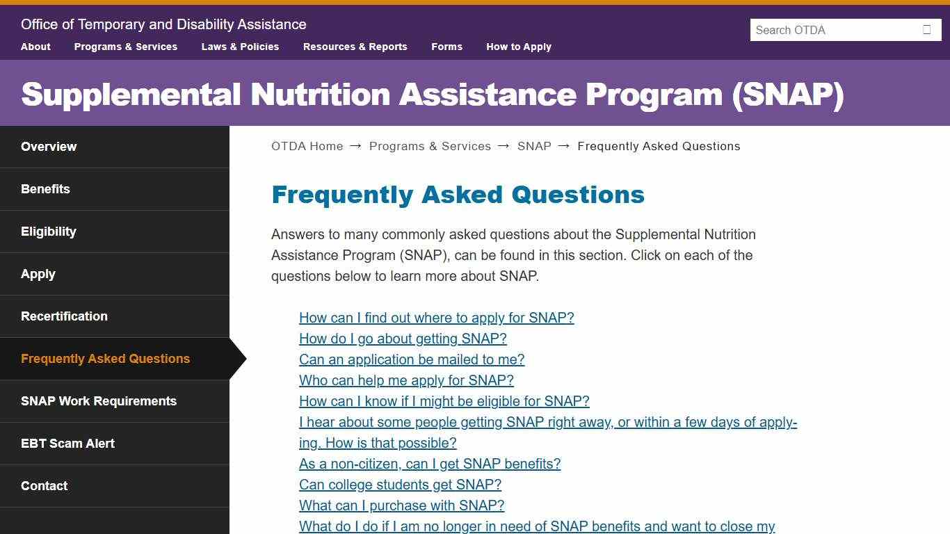 Frequently Asked Questions | SNAP | OTDA